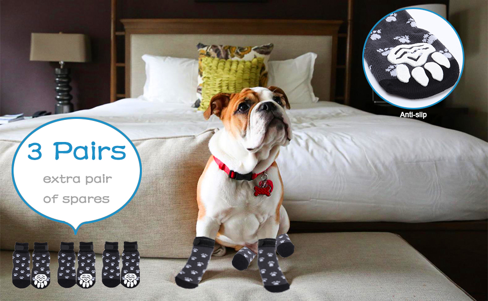 Dog Socks, AntiSlip Pet Paw Protector with Straps, Traction Control