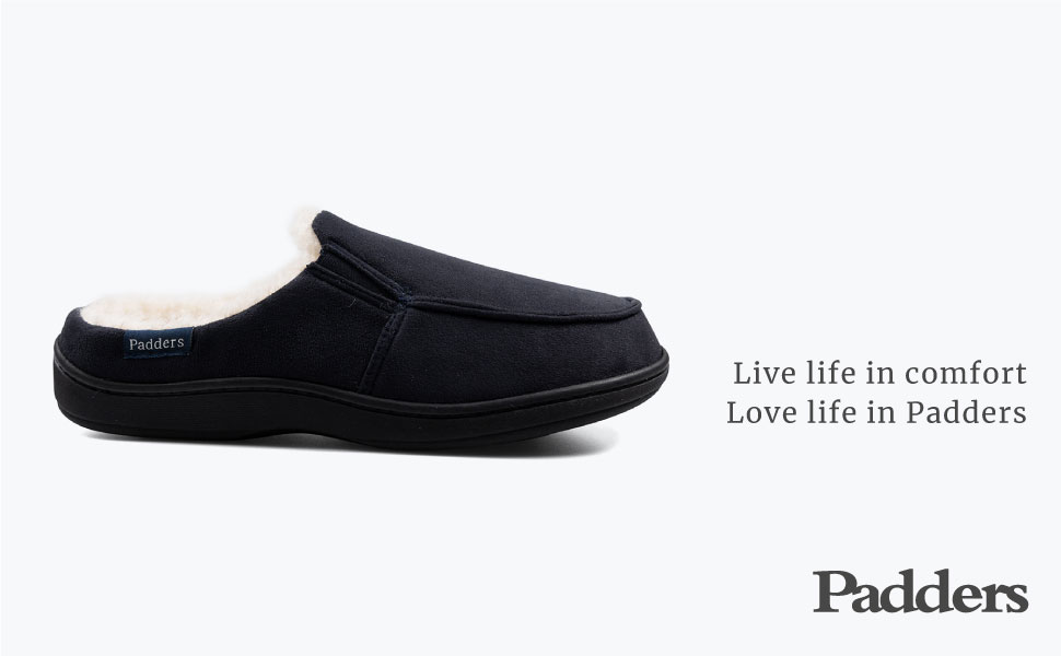 Padders Tom Mens Wide Fit Slip on Memory Foam Slippers Soft Textile Upper and Open Back Design