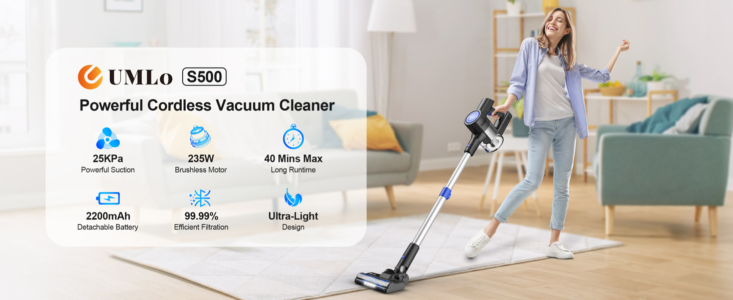 UMLo 25Kpa Lightweight Cordless Stick Vacuum, S500