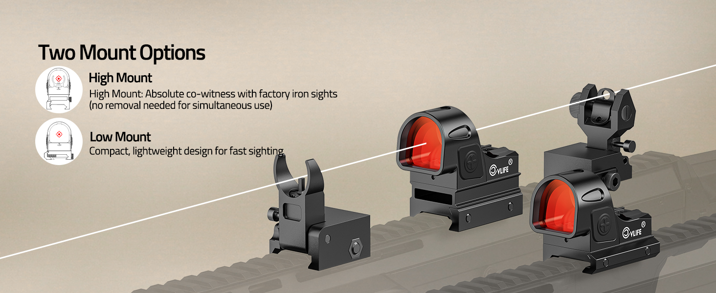 Two mount options - CVLIFE WolfCovert Auto-Brightness 7-Reticle Red Dot Sight