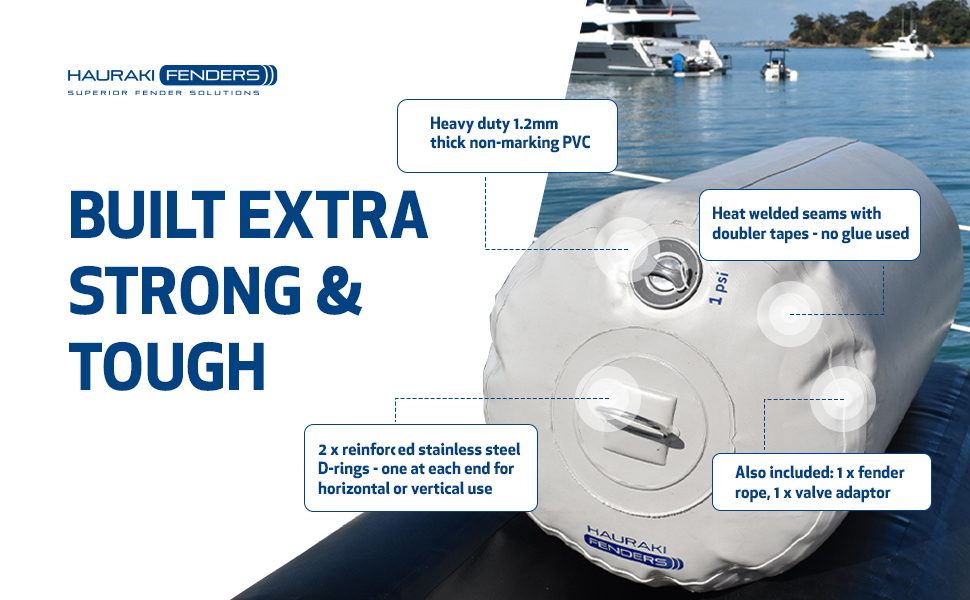 hauraki inflatable boat yacht fenders deflatable heavy duty horizontal vertical marina berth jetty