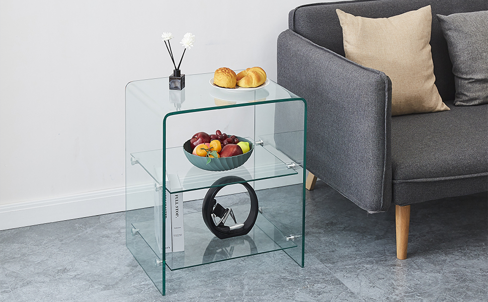 SMARTIK Clear Side Table Nightstand End Table, Modern Small