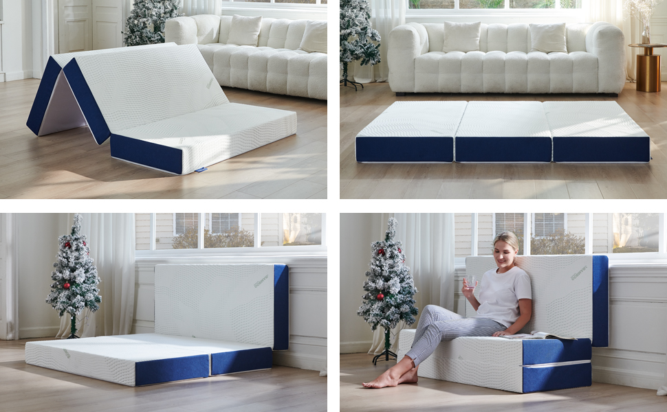 Molblly Folding Mattress,6 Inch Trifold Memory Foam Mattress with