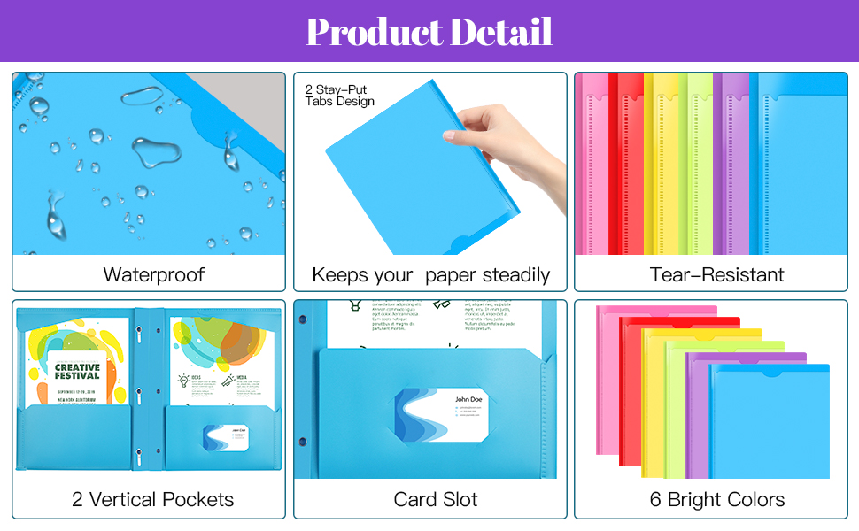 JISUSU Heavy Duty Plastic Folder with Clear Front Pocket
