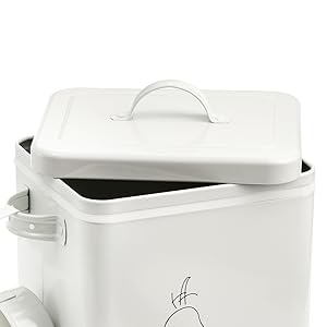 DELA DISCOUNT f5ba7581-23f5-4899-a4c7-6aee78172e74.__CR0,0,1212,1212_PT0_SX300_V1___ SOUJOY Pet Treat and Food Storage Bin with Lid and Scoop, 5LBS White Vintage Farmhouse Storage Tin, Coated Carbon Steel Canister, Gift for Dogs and Owners  