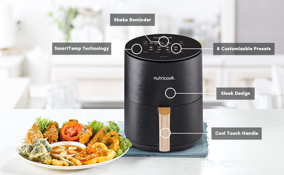 Nutricook Air Fryer Mini, 1500 Watts, Digital Display, Tempered Glass