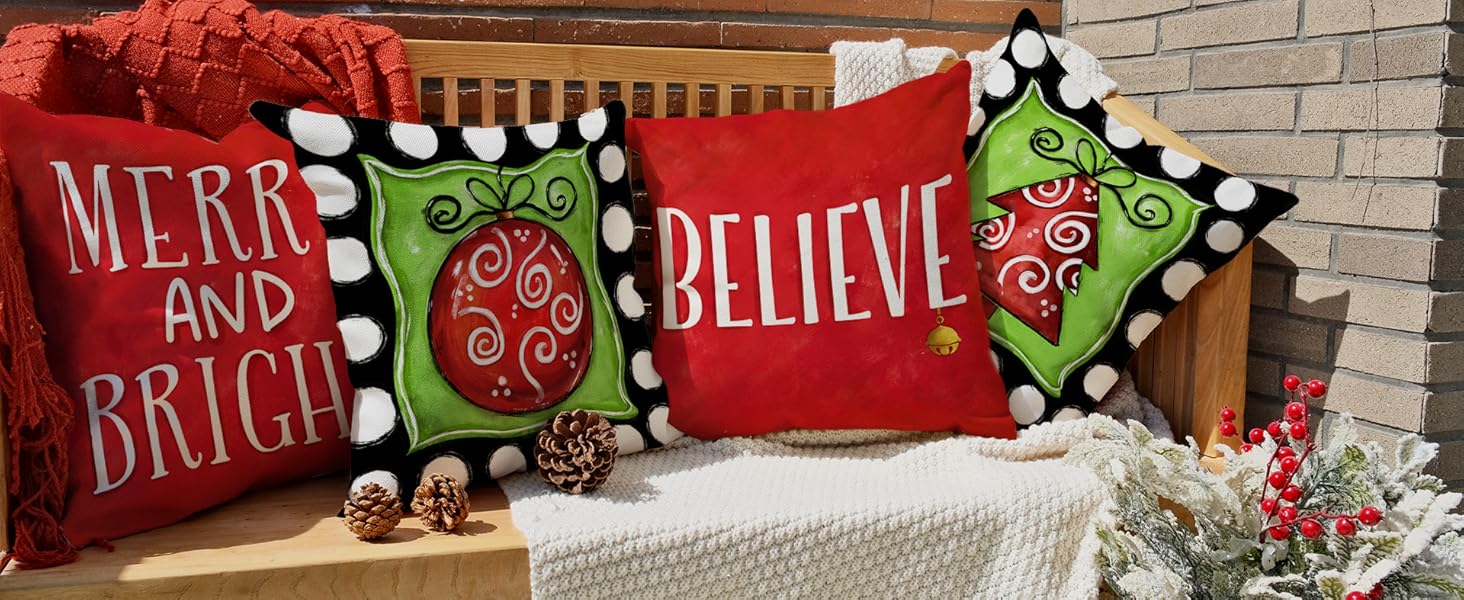 GEEORY Christmas Throw Pillow Covers 16x16 Inch Set of 4