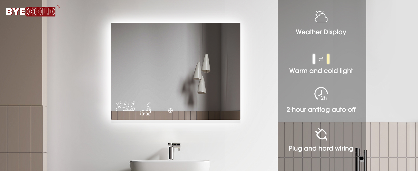 BYECOLD Smart Mirror, 32" X 24", LED Mirror for Bathroom
