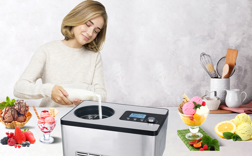 Homtone Ice Cream Maker, No preFreezing Automatic Ice Cream Machine 2