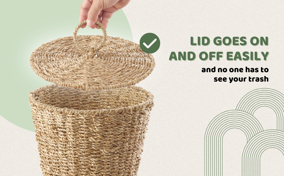 Seagrass Waste Basket Wicker Trash Can with Lid Wicker