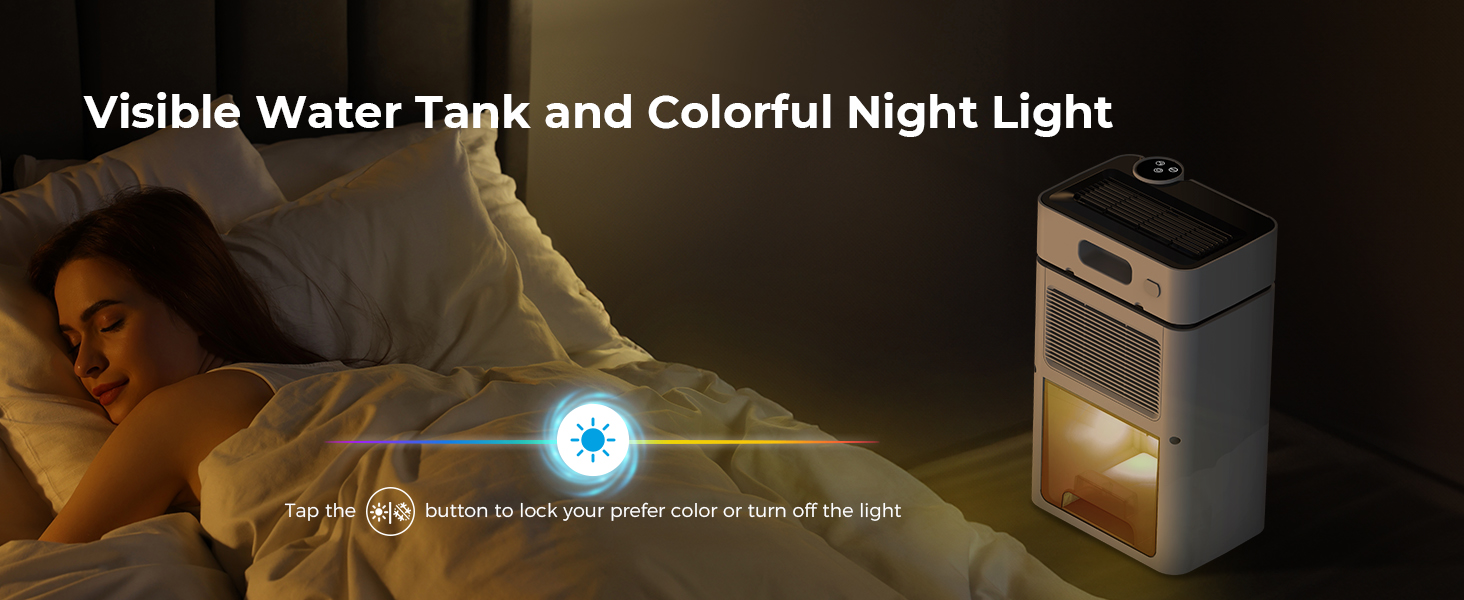 Quiet Dehumidifiers For Home Bedroom Living room with 7 led nignt lights