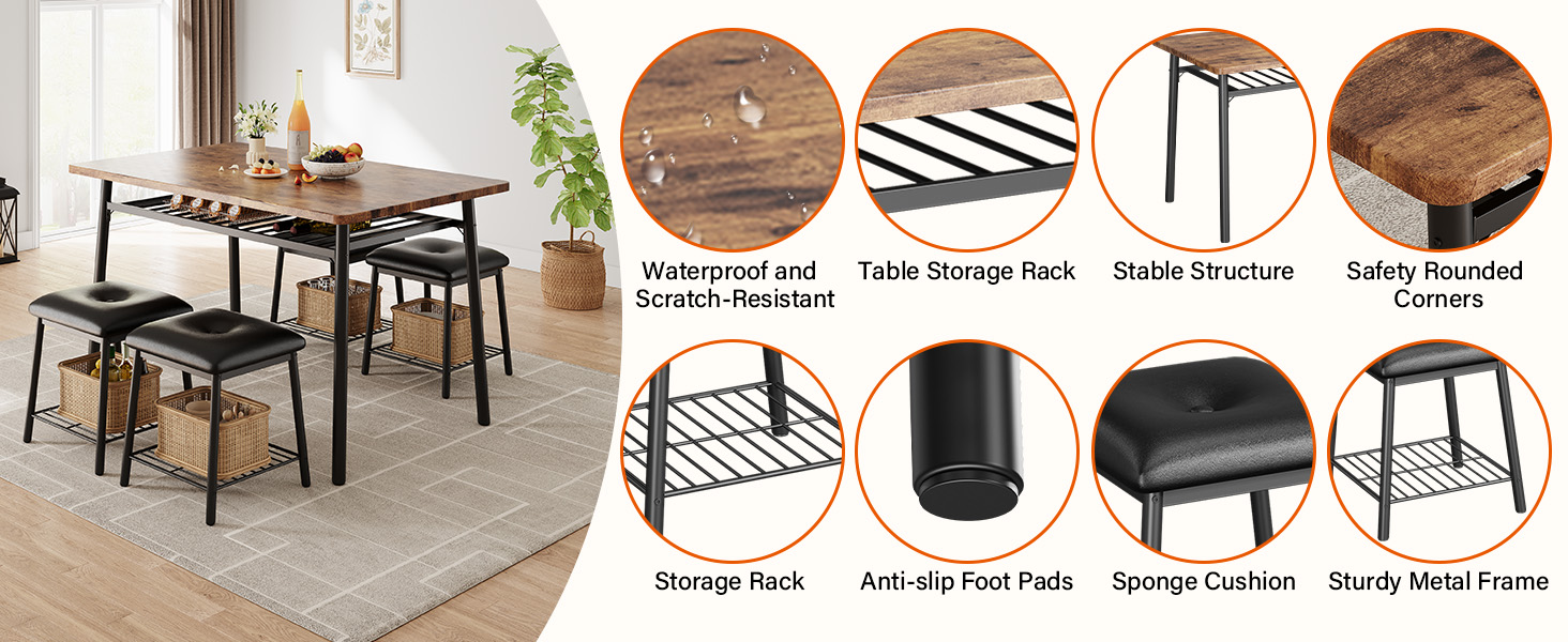 GarveeHome 5Piece Dining Table Set, Dinner Table Set with