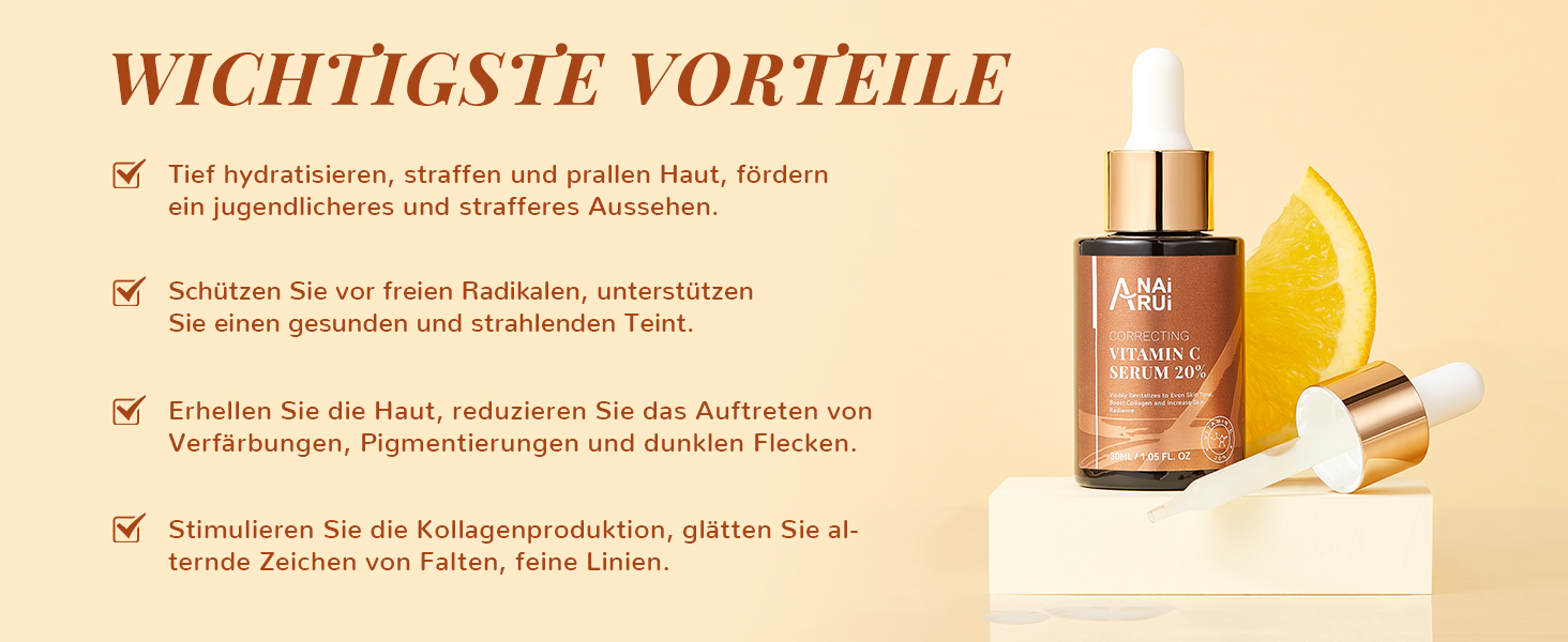 ANAiRUi Vitamin C Serum für das Gesicht mit Hyaluronsäure, Vitamin E