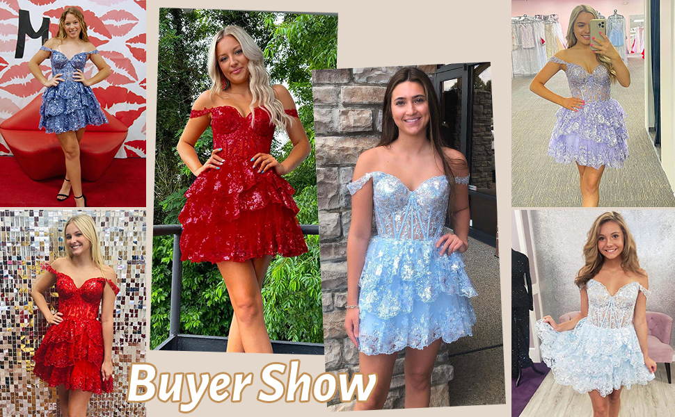 Civilacy Tiered Sequin Short Prom Dresses for Teens ALine