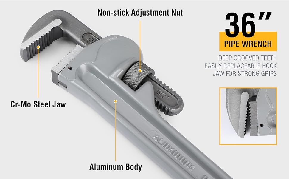 OLYMPUS μ L ALL-WESTER Olympia Tools Aluminum Pipe Wrench 01-636, 36 Inches, Gray