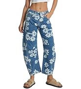 D-Sun Women Printed Barrel Jeans Casual Low Rise Floral Printed Cropped Wide Leg Denim Pants Boyf...