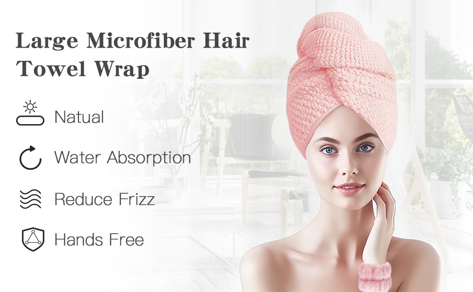 meborll Microfiber Hair Towel, 2 Pack Large Microfiber