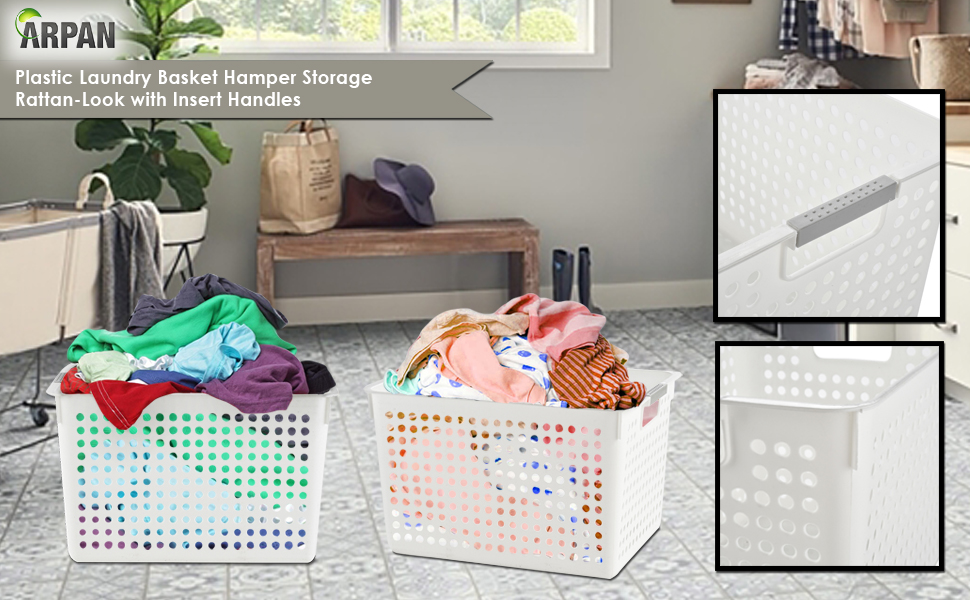 ARPAN Storage Shelf Box Plastic RattanLook Hamper with Insert Handles