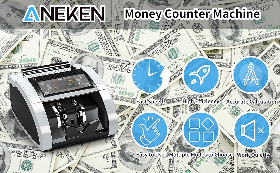 Aneken Money Counter with UV/MG/IR Counterfeit Detection, Portable Bill