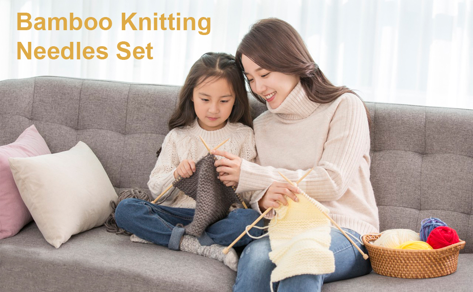 Bamboo Knitting Needles Set for Beginners Adults 9Inch Single Point