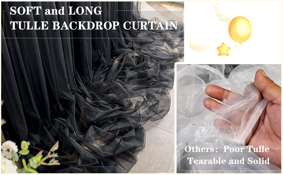 20ft×10ft Black Tulle Backdrop Curtains for Parties 4