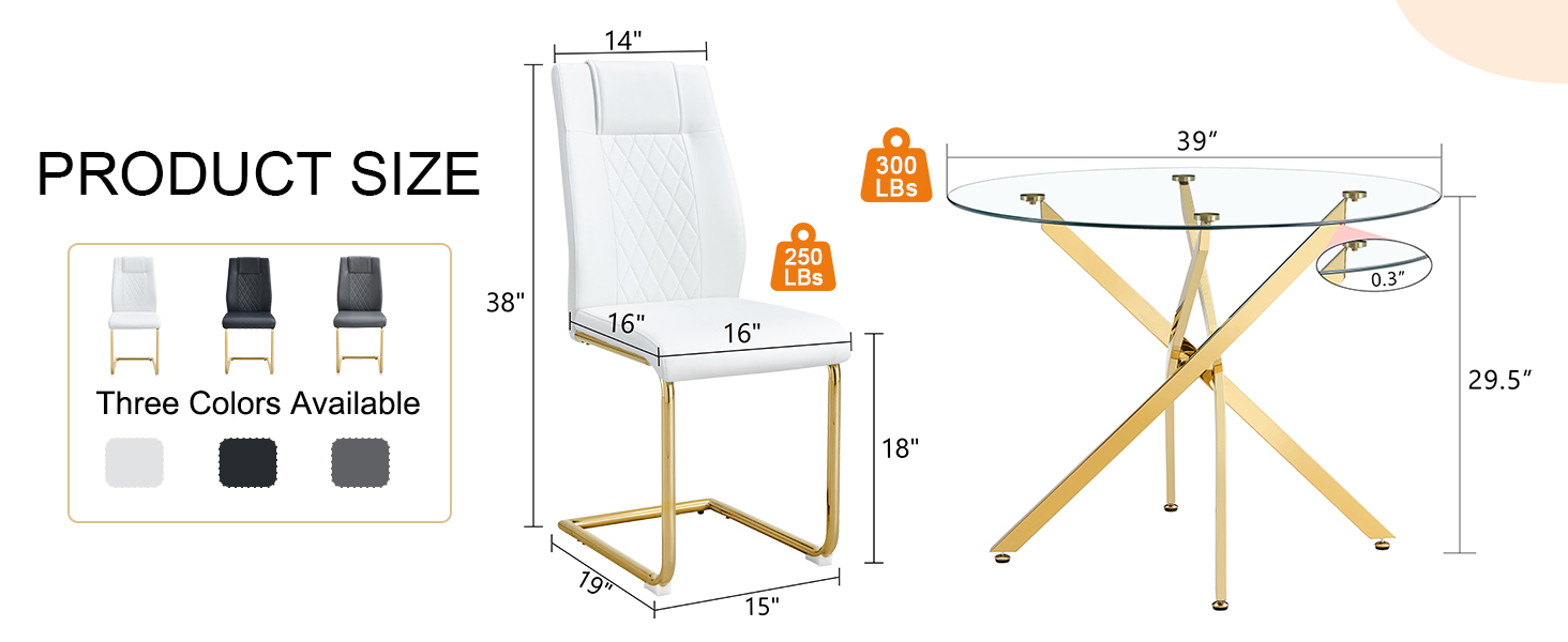 Round Glass Dining Table Set for 4, Round Kitchen Dining