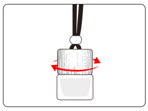 Diagram waarop de dop van een fles wordt opengedraaid. Een hand houdt de dop vast, met rode pijlen die de draairichting aangeven om deze los te schroeven