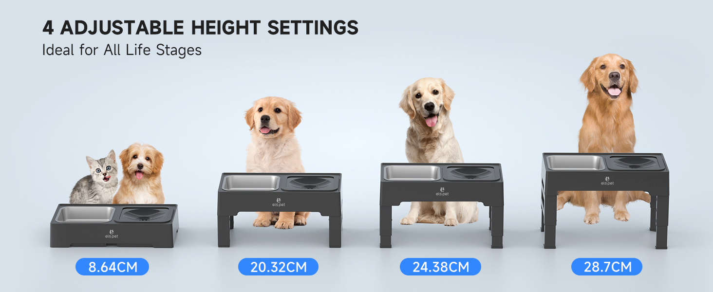 ELS PET Elevated Dog Bowls, Adjustable Raised Dog Bowl with Slow Feeder