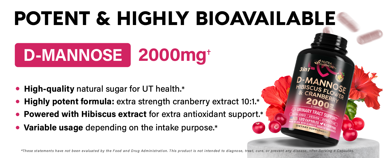 D-Mannose 2000mg with Cranberry & Hibiscus