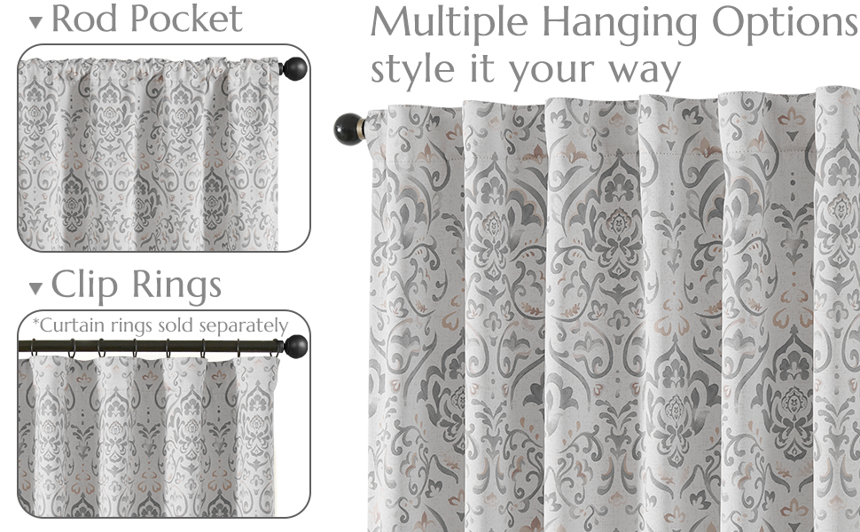 Lazzzy Grey Damask Full Blackout Curtains 96 Inches Long