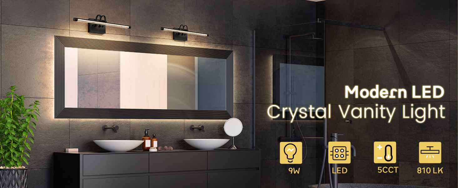 LMS LED Black Vanity Lights Bar 19.7 inch Bathroom Light Fixtures 9W