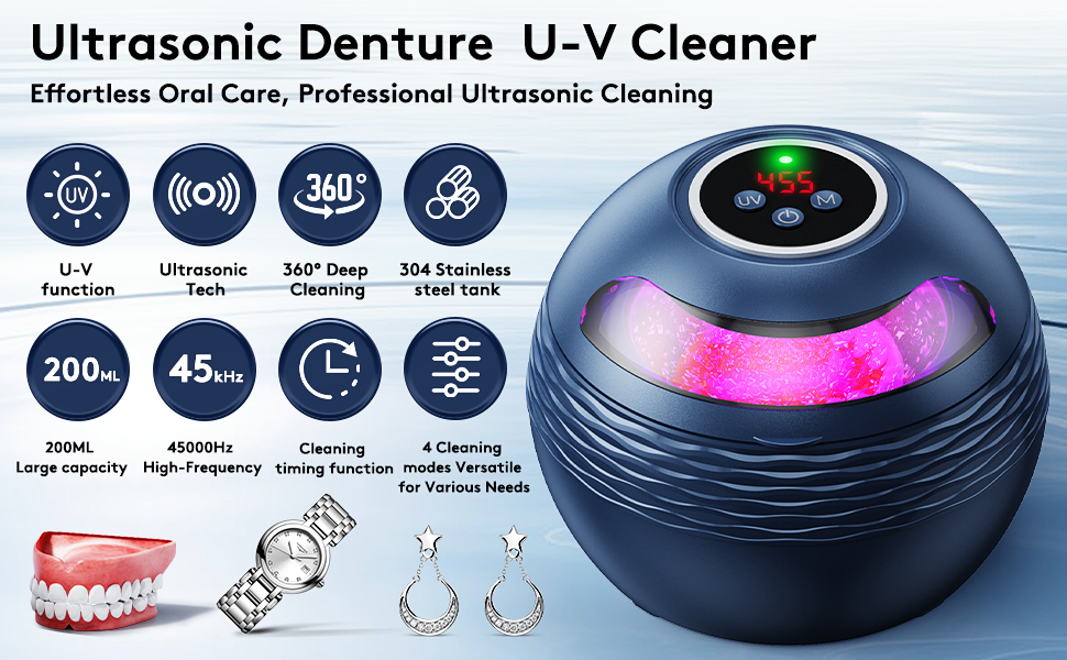 Ultrasonic Retainer Cleaner Machine 200ML/45kHz Ultrasonic UV