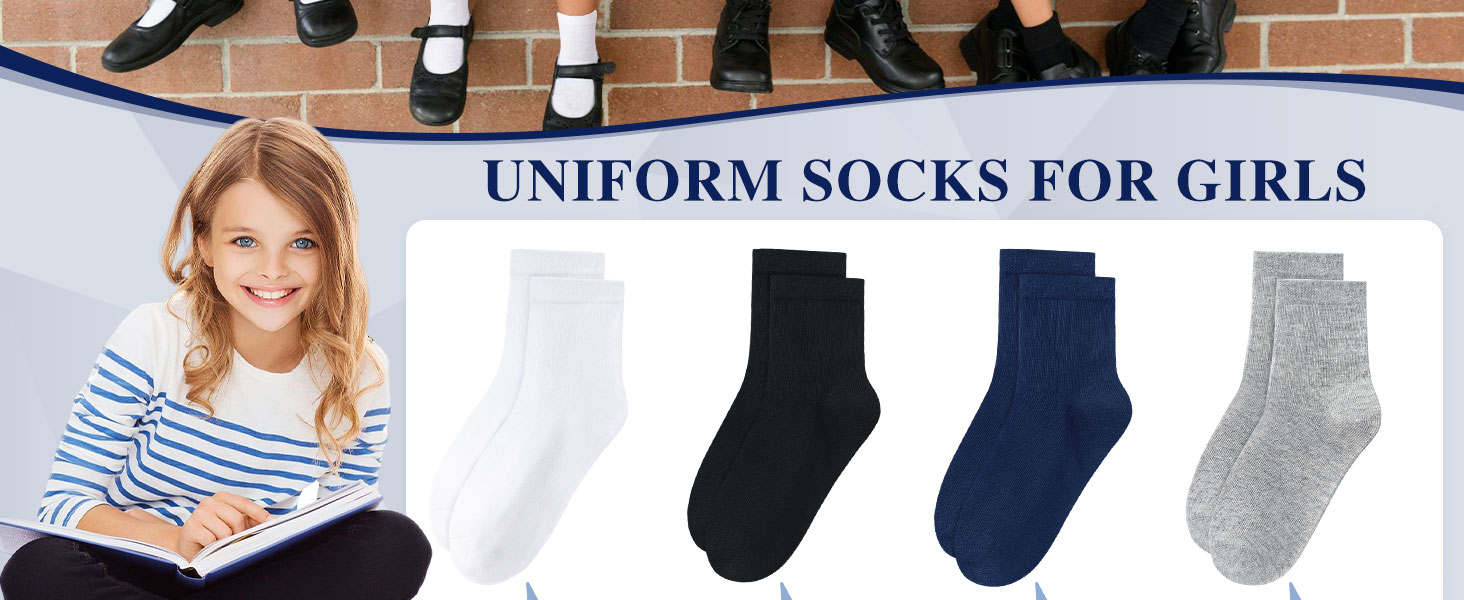 6 Pairs Kids Socks for Girls School Uniform