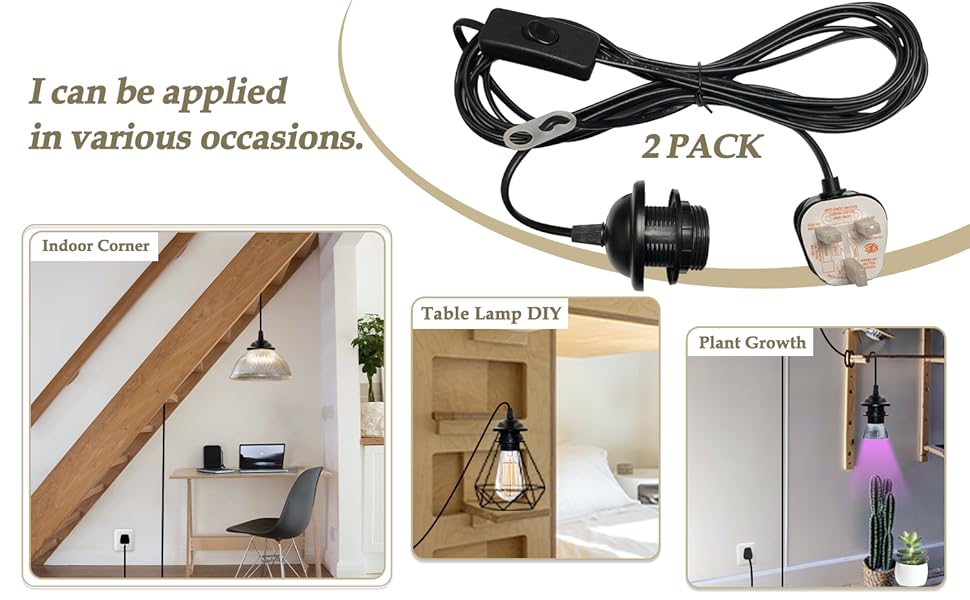 Plug in Pendant Light Socket Kit,2 Pack 450cm Plug in Ceiling Light Cord,Light E26 E27 Screw