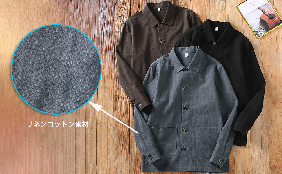 Aさま メンズ 上着 春 男装 長袖シャツ 長袖 夏 コットンリネン