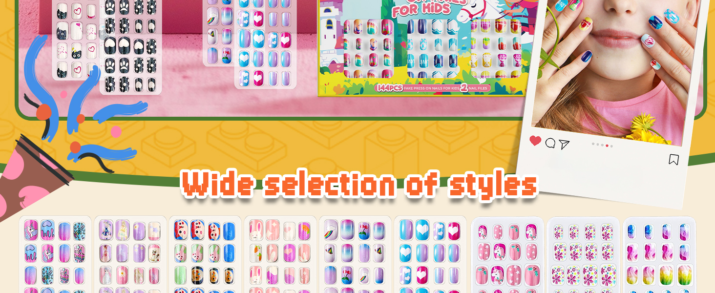 Kids press-on nails Kids False Nail for Girls Gift Children's fake nails Kids nail stickers