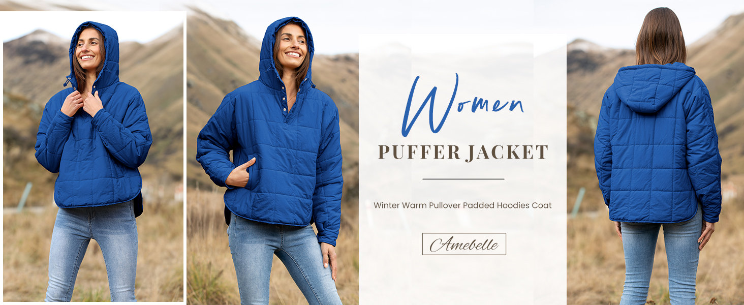 AMEBELLE Women's Oversized Hooded Puffer Jacket with Pockets 