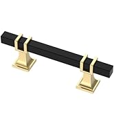 Alzassbg 10 Pack Matt Black and Gold Cabinet Pulls, 3 Inch(76mm) Hole Centers Kitchen Hardware Sq...