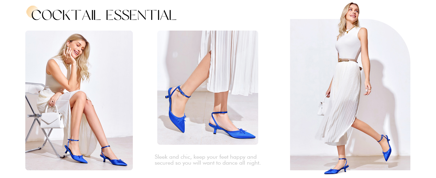 Womens Kitten Low Heels Bow Tie Closed Pointed Toe Ankle Strap Pumps Party Wedding Dress Shoes