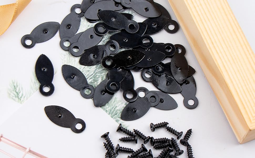 HINZIC 200pcs Black Picture Frame Turn Buttons Flat Metal Drop Shape