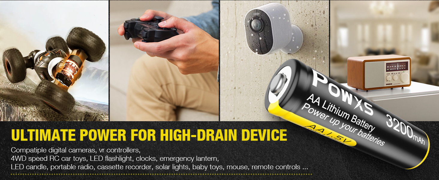 POWXS AA Lithium Batteries, 16 Pack 1.5V Lithium Iron Double A