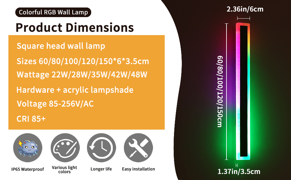 Mikeru RGB Modern Outdoor Wall Light, Multiple Sizes to Choose