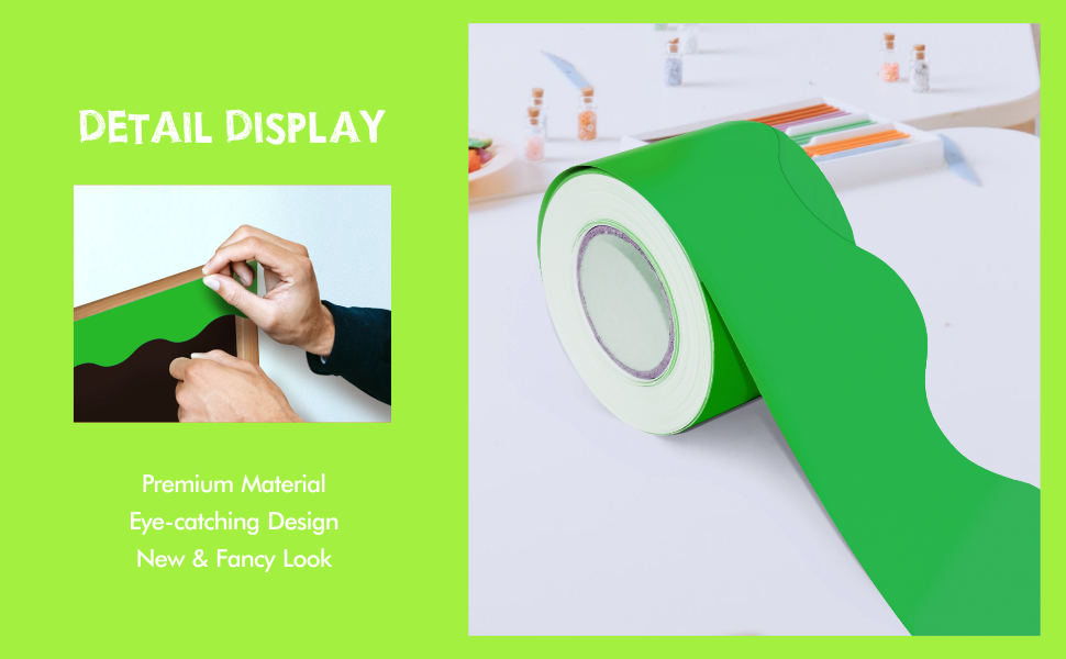 60 Feet Bulletin Board Borders, Pure Green Scalloped