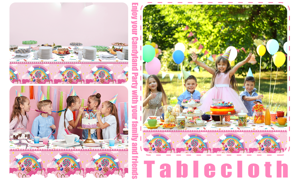 3Pieces Candyland Plastic Tablecloth Candy Land Lollipop