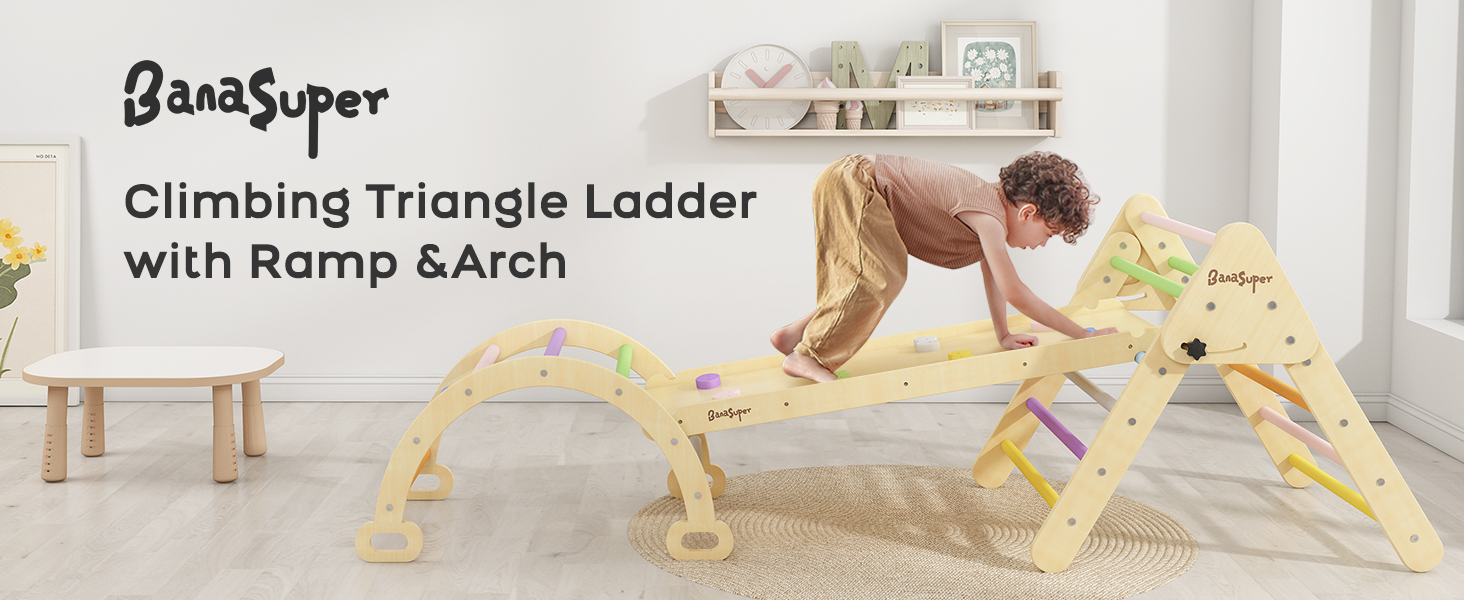 banasuper 3 in 1 rainbow triangle climber set foldable wooden climbing frame triangle set