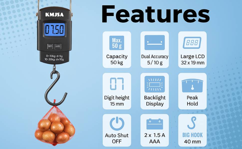 KMJSA Luggage Scale, Digital LED Scale, Auto Lock, Tare Function, Overload Indicator, Travel Scale