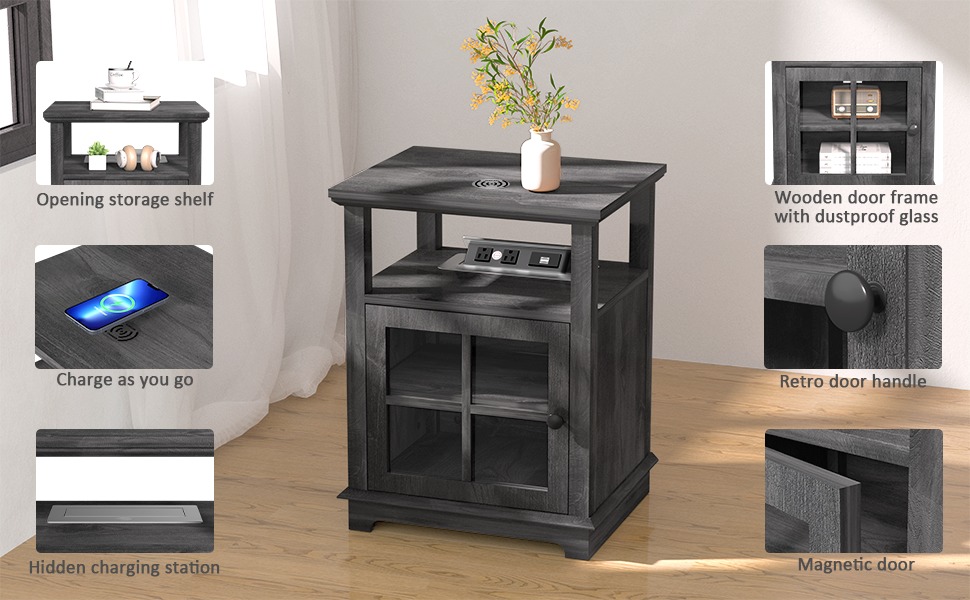 HIFYOBRO Small End Table with Wireless Charging Station