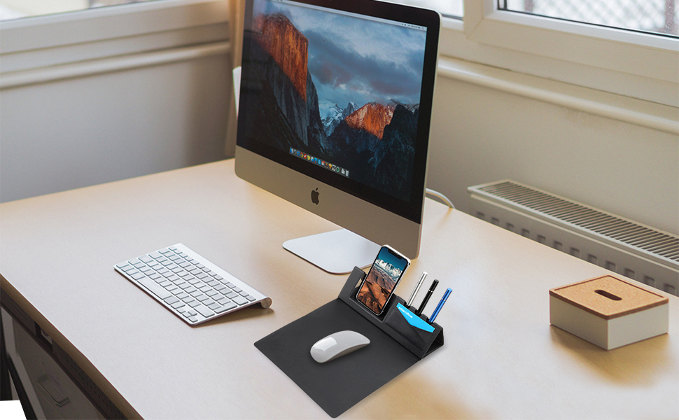 Mouse Mat with Card Holder,Mouse Pad with Non-Slip PU Base