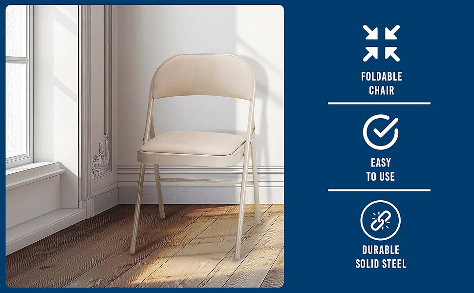 MECO Sudden Comfort Deluxe Sand Fabric Padded Folding Chair, Buff (Set of 4)