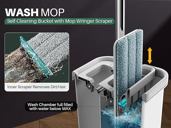 Self-Cleaning Bucket with Mop Wringer Scraper 